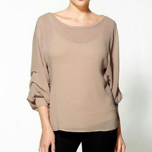AG Adriano Goldschmied Gathered Sleeve Crepe Top